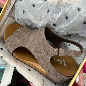 Very G Taupe Wedge Slingback Sandal